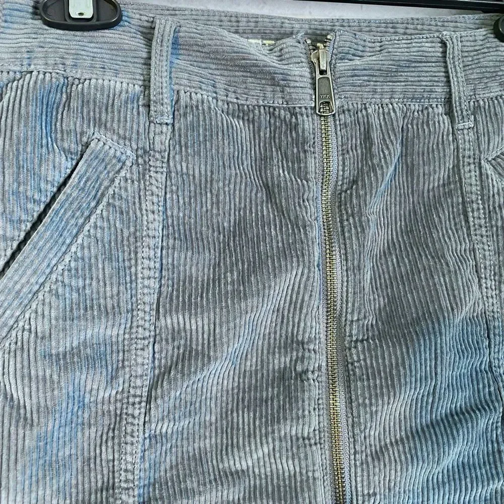 American Eagle Corduroy Mini Skirt Full Zip Steel Blue Womens size 4 High Rise